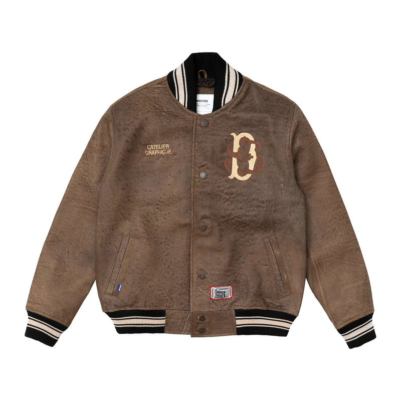 Deva States Leather Stadium Jacket Decree (Brown)