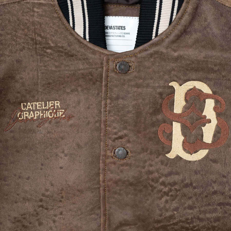 Deva States Leather Stadium Jacket Decree (Brown)