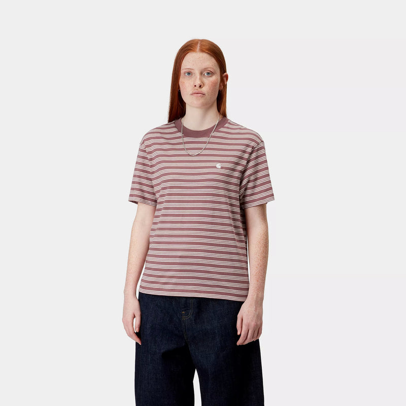 Carhartt WIP W' S/S Sydney T-Shirt Organic Cotton Single Jersey, 140 g/m² (Sydney Stripe / Dusky Pink)