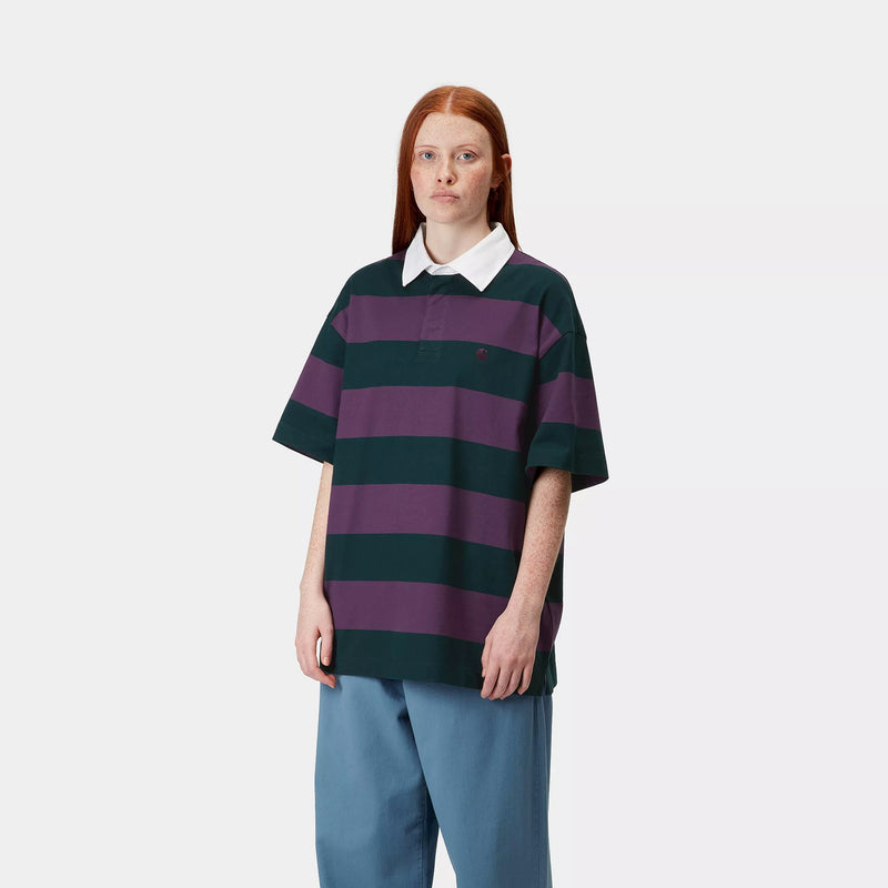 Carhartt WIP W' S/S Seffner Polo T-Shirt Cotton Single Jersey, 260 g/m² (Seffner Stripe / Conifer)